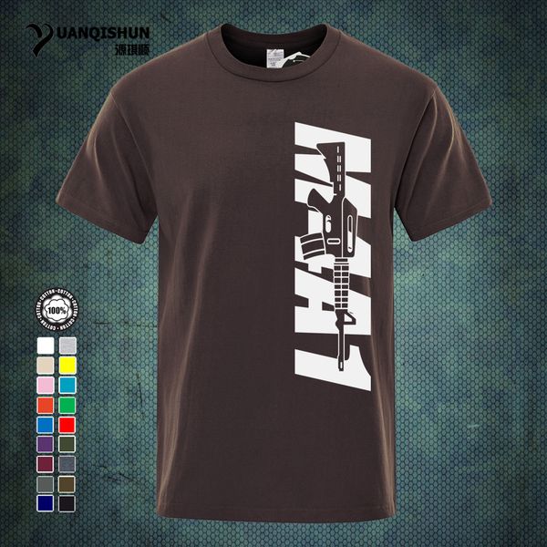 

yuanqishun military tee shirt m4a1 letter gun print t shirt army short sleeve cotton fashion 17 colors casual t-shirt 0153-s, White;black