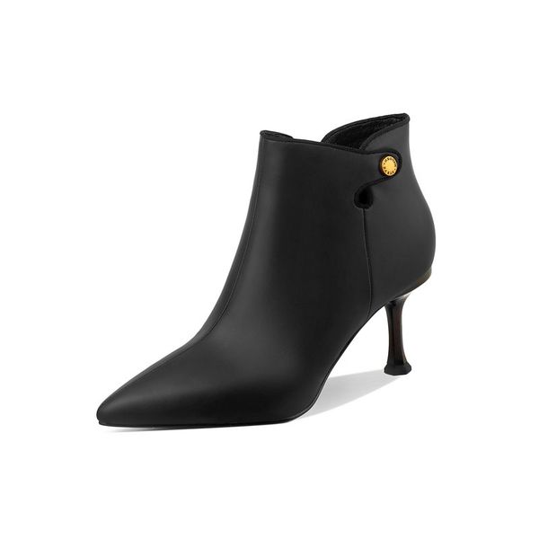 

ботильоны женщин осень зима из натуральной кожи сапоги партии офис обувь женщина остроконечные toe zipper short, Black