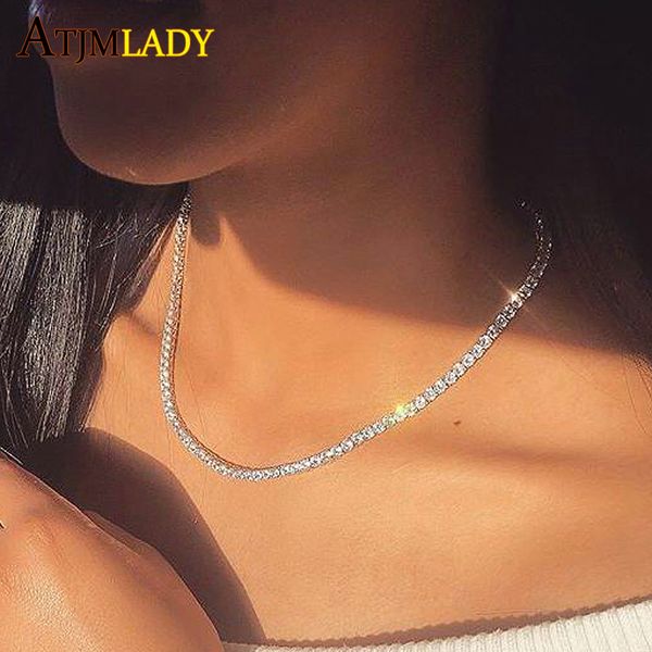 

4mm cz tennis necklace promotion lady luxury bling cz chokers necklace & pendant 1 row wedding tennis statement women 0927, Silver