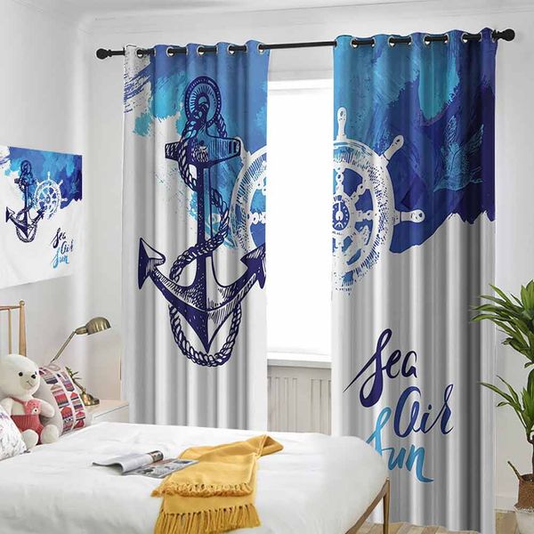 

thermal insulated room darkening window shade vivid ocean back with paint effects with wind rose and rudder cruise image curtain