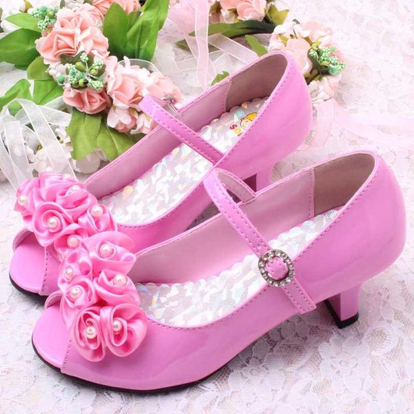 

2020new 3 colors good quality children white flower pearls shoes girls high heel sandals kids wedding shoes children size 26-36, Black;grey