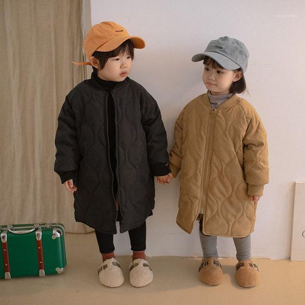 

winter boys and girls long coat korean v-neck thick loose casual cotton padded clothes 2020 new for 2-8 years old children1, Blue;gray