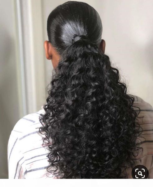 

140g thick natural human hair weave braided ponytail extension black brown remy hair pony tail elastic drawstring for black women