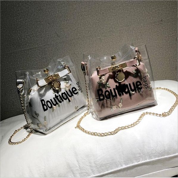 

женщины summer beach bag пвх прозрачный tote сумки мода роскошные женщины цепи сумки на ремне, алмазный подвесной crossbody