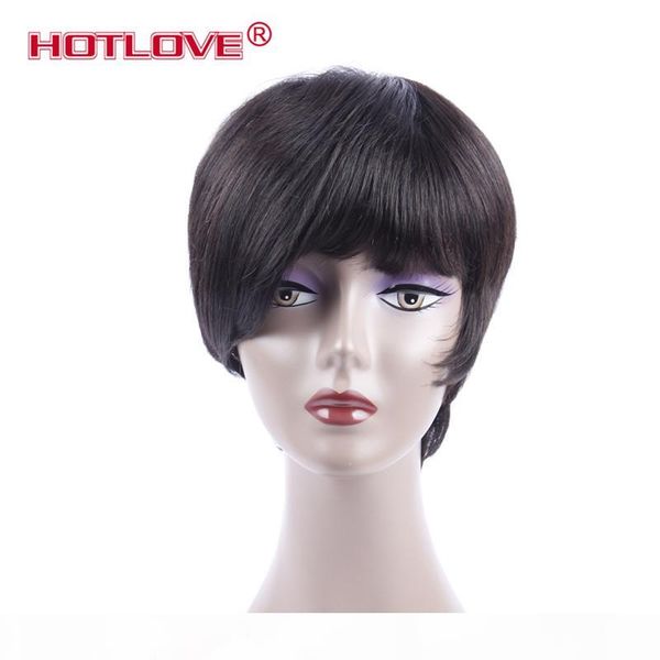 

ove none lace short bob human hair wigs for black women with baby hair brazilian natural wave virgin remy hair wigs 10 inch, Black;brown
