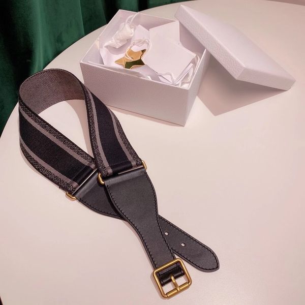 

6.5 cm embroidered canvas with genuine leather gold pin buckle women belt with box women designers belts designer belts 04, Black;brown