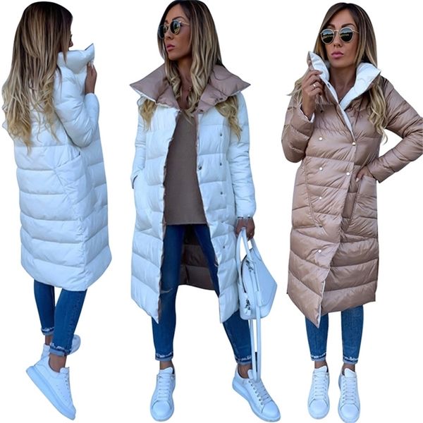 

women double-sided winter warm long jacket casual solid colour ladies coat outwear cotton abrigos mujer invierno d20 y201012, Black