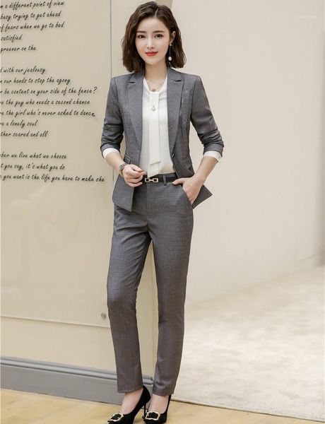 

formal ladies pant suits women business suits work wear grey blazer sets office uniform styles1, White;black