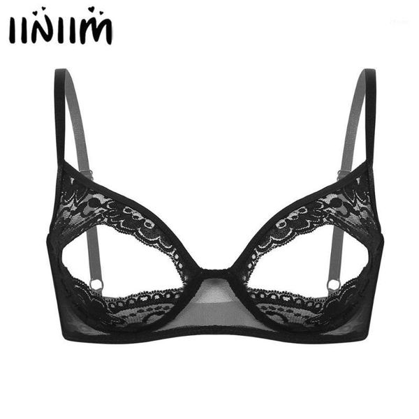 

iiniim women erotic lingerie open nipple bra sissy sheer lace floral barlette push up babydoll bra femme shelf1, Red;black