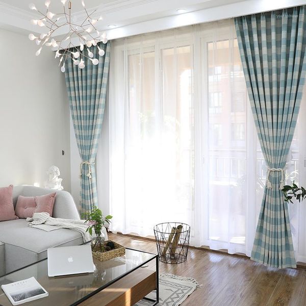 

curtain & drapes ins literary cotton and linen modern nordic japanese simple style fresh lattice living room bedroom bay window curtains1
