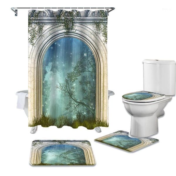 

magic gate with stars in the forest shower curtains bathroom curtain bath sets toilet cover mat non-slip washroom rug set1