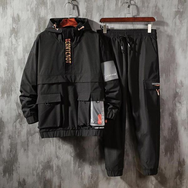 

workwear jacket men's hooded jacket pants 2pc sets baseball loose pullover coat long pants mens plus 3xl 4xl tracksuit men1, Gray