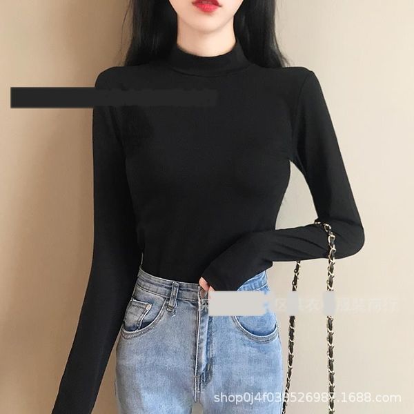 

autumn new korean half high crew neck miscellaneous sweater sweater women's slim knit bottoming shirt busle, White;black