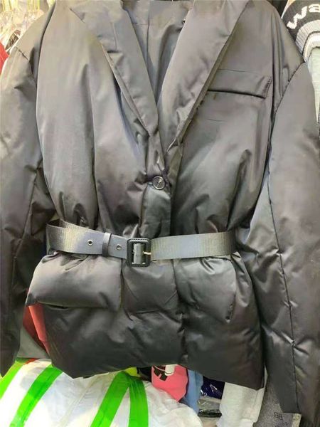

womens jacket down winter long coat style with belt corset lady slim fashion jackets pocket outsize warm coats, Black
