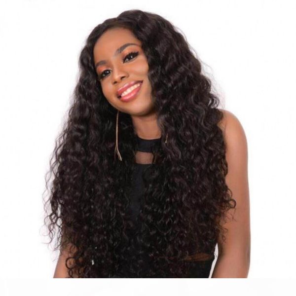 

brazilian deep curly full lace human hair wigs lace front wig with baby hair glueless 130% density natural black, Black;brown