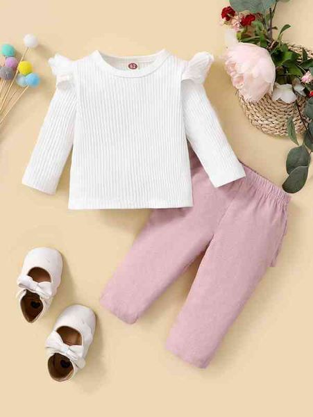 

baby layered ruffle trim tee with pants she, White