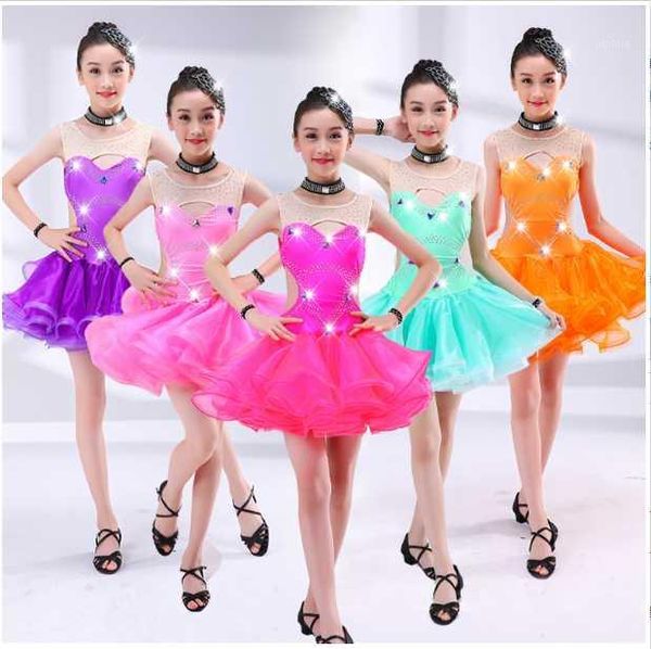 

pink green orange purple red salsa latin dance dress for girls latin dance competition dresses dress girl1, Black;red