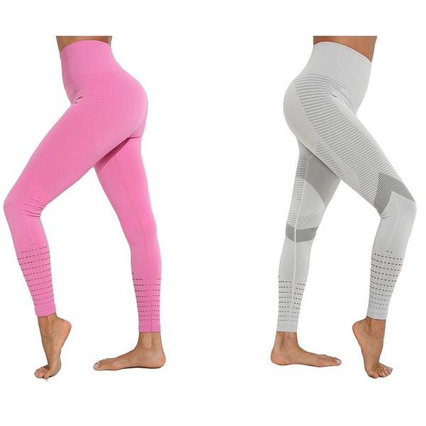 

2x women's seamless hollow moisture absorbing sweat sports fashion fitness yoga pants  size pink/gray, White;red