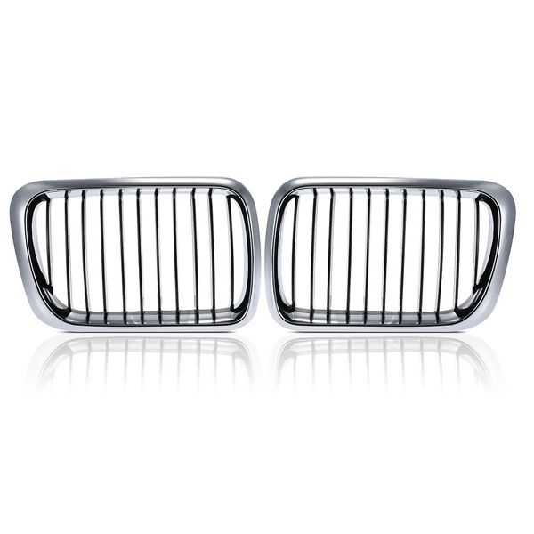 

one pair front center wide kidney hood grilles half silver color plating black & silver grill for bmw e36 1995 1996 1997 1998 1999