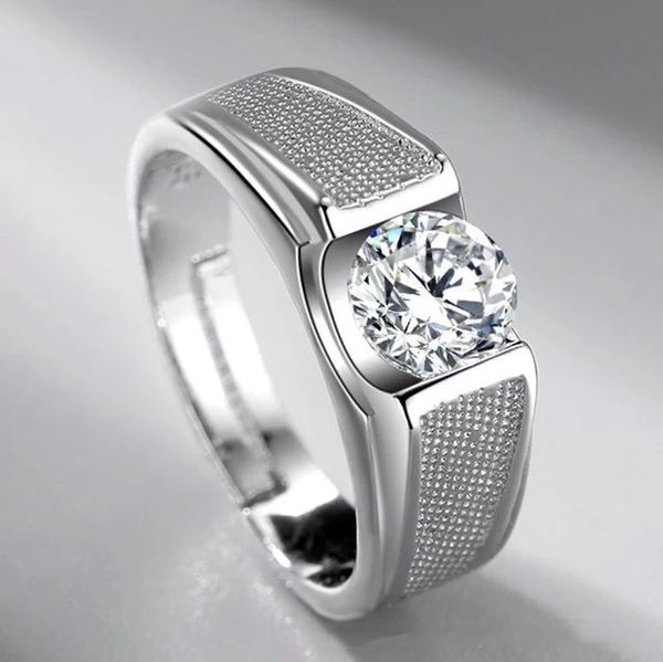 D-цвет, смоделированные Moissanite Diamonds S925 серебряный кольцо Platinum карьерный стиль простые открытия регулируемые мода ювелирные изделия
