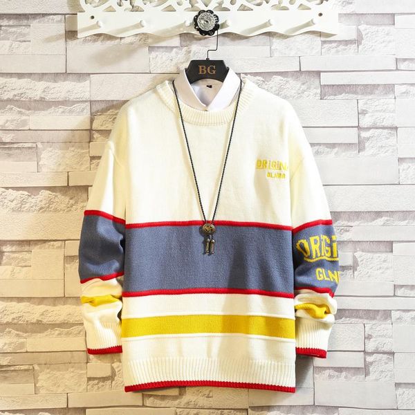 

fashion classic o-neck striped christma sweater men's oversize pull -5xl 2020 long sleeves pullover for autumn spring winter, White;black