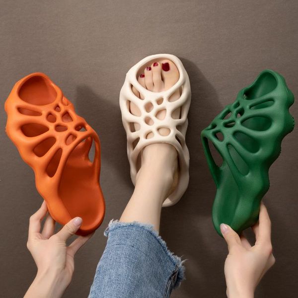 

new novelty women summer beach slippers hollow outside flat slippers solid house sliders womans soft leisure shoes plus size, Black