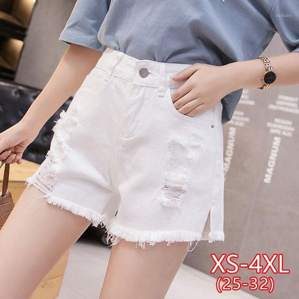 

women denim shorts female aline hole ripped high waist jean short korean loose tassel black blue shorts plus size woman1, White;black