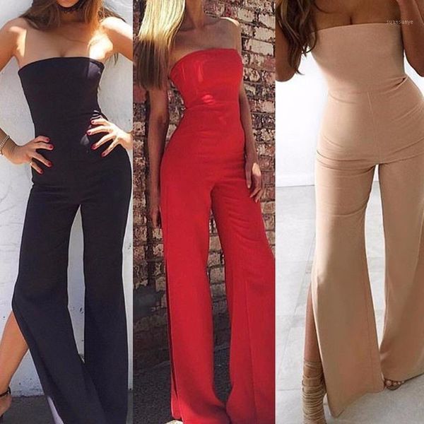 

slash neck trousers slim fit bra slit hip siamese pants women's clothing women rompers jumpsuit1, Black;white