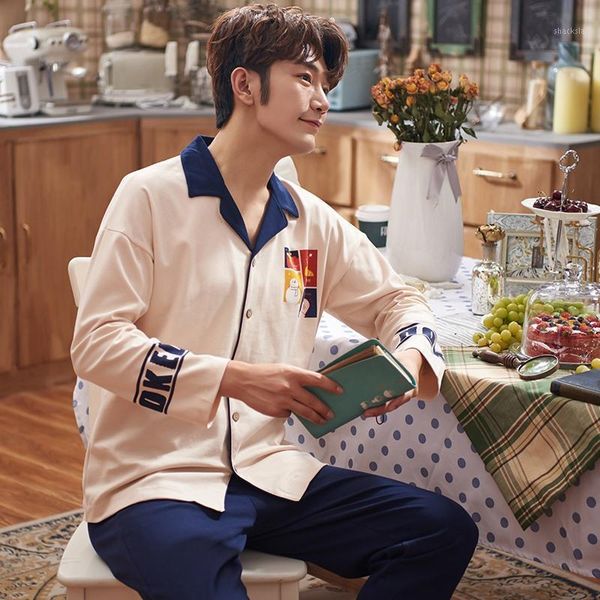 

long sleeve long pants sleepwear turn down collar homesuit homeclothes pijamas set fashion casual man clothes pijama1, Black;brown