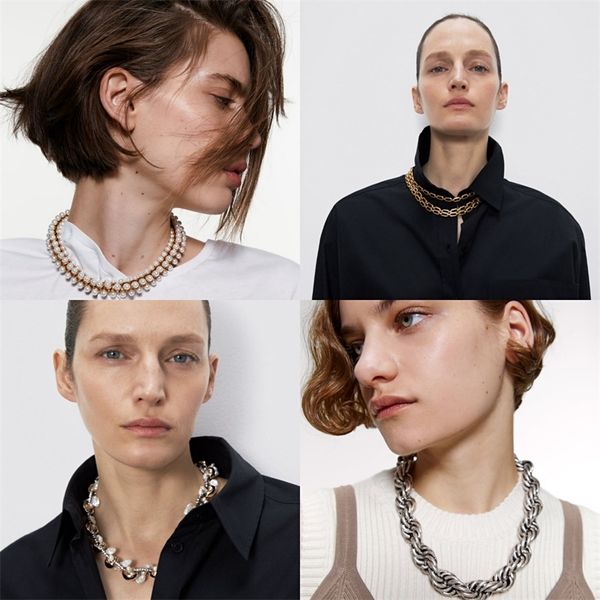 

newly fashion vintage color metal za necklace luxury multi-layer long necklace vacation shell necklace jewelry wholesale y200730, Silver