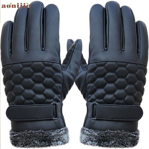

new artificial leather anti slip skiing snowboard snowmobile motorcycle riding mens winter snow gloves dec29, Blue;gray