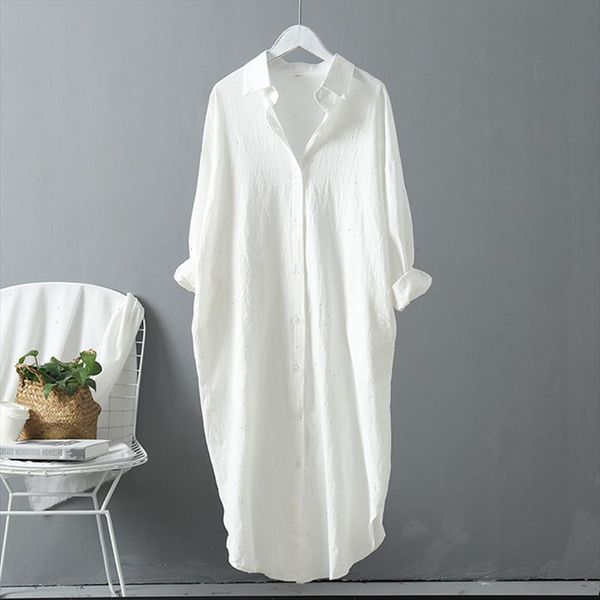 

casual office ladies shirts korean fashion long sleeve women blouses cotton linen turn down collar blue white long shirt