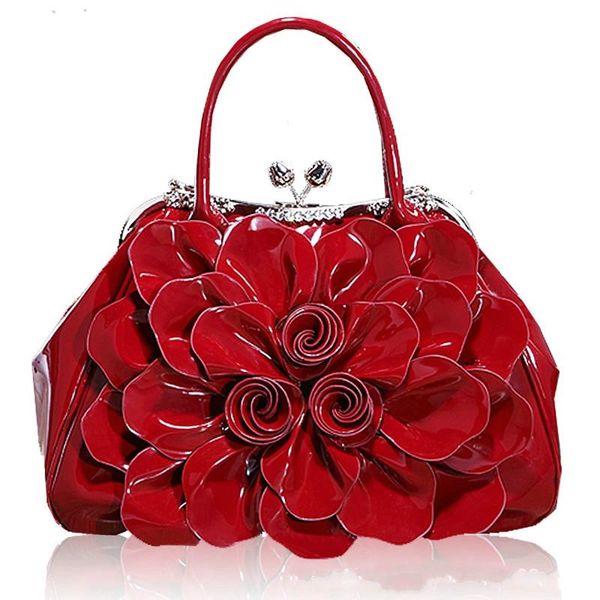 

qiaoduo patent leather women's handbags crystal ladies evening bag wedding bride tote bags red flower handbag lady commuter