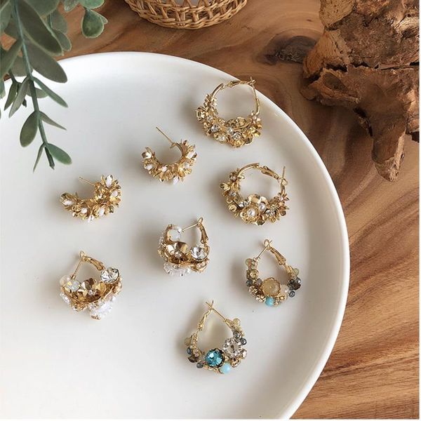 

korea earrings pearl crystal flower geometric irregular metal fashion female ear rings 2020 baroque retro earring copper jewelry1, Golden;silver