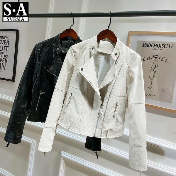 

women's leather & faux 2021 spring pu jacket washed, Black