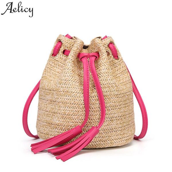 

aelicy 2020 new women's straw bag large shoulder tote bag bucket summer bags women tassel bolsa feminina