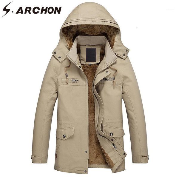 

s.archon winter fleece hooded jacket men casual long sleeve thicken cotton parka cargo jacket workout warm coat outwear1, Black;brown