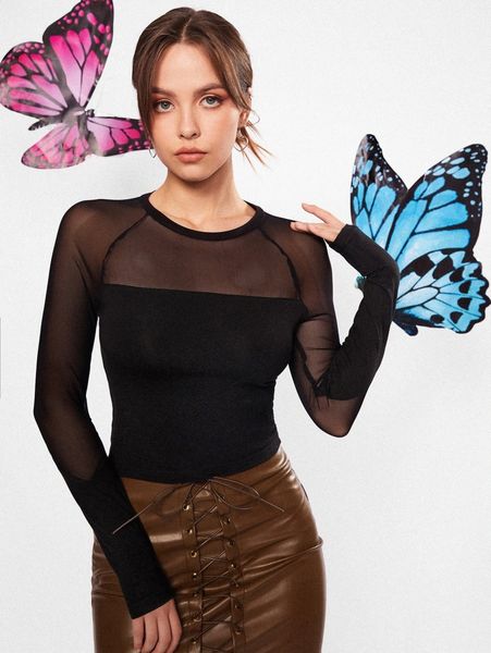 

sheer mesh raglan sleeve p6od#, White