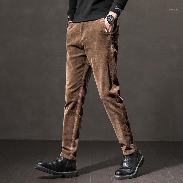

men's corduroy fitted slim fit casual pants classic brand clothing embroidery luxury business gentleman fashion cotton trousers1, Black