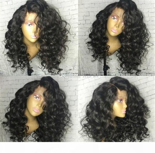 

wholesale natural black color curly lace front wig glueless full lace wig 100% brazilian human hair wig in stock, Black;brown