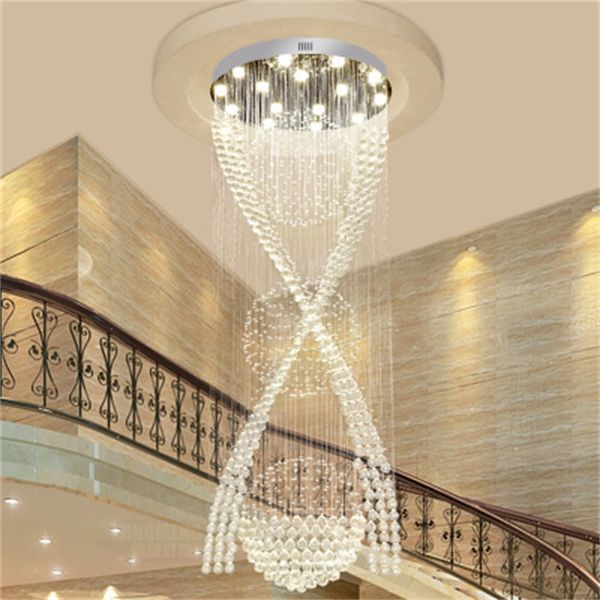 Basit spiral merdiven uzun avize lamba villa merdiven boşluğu kristal avize sade modern asılı tel kristal tavan lambası