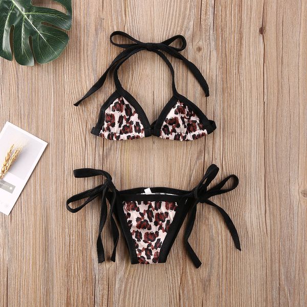 

baby girl toddler leopard купальники купальник 2 шт. бикини набор halter bandage топ купальный костюм beachwear, White;black