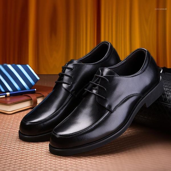 

dress shoes mazefeng brand men's square toe gentlemen leather trendy business style lace-up fashion men size 38-441, Black