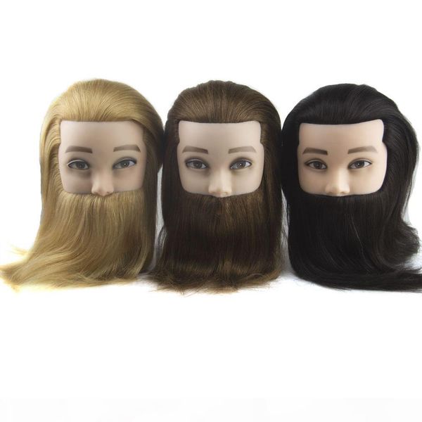 

factory wholesale beard male training mannequin head 100% human hair for salon hairdressing, White