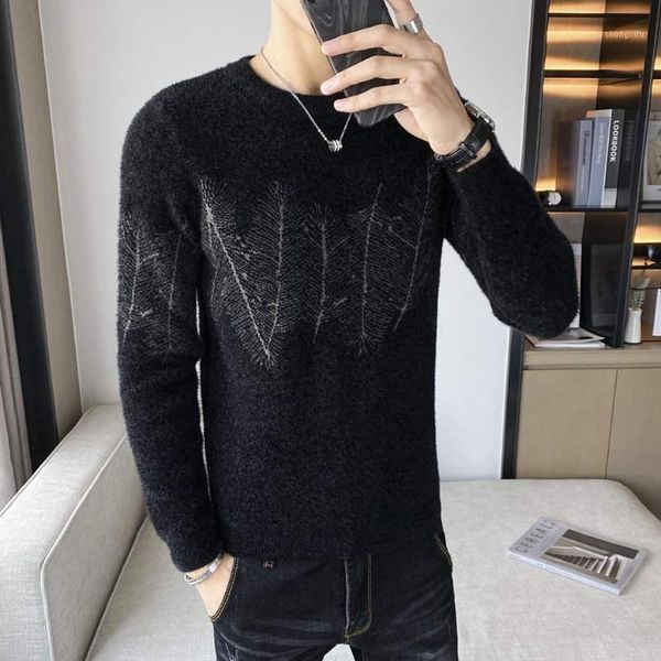 

2020 temperament all-match fashion self-cultivation winter casual korean round neck pullover knitted bottoming shirt trendy men1, White;black