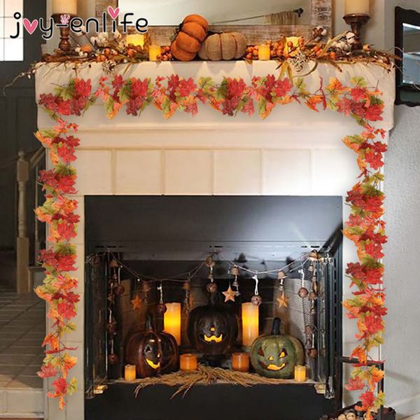 

новый декор дома висит искусственное garland halloween autumn leaf поддельный maple светодиодные строки благодарения рождественские украшени