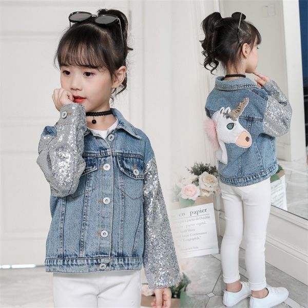 

hipac baby girl jacket unicorn clothes kids little clothing denim jackets for girls autumn winter korean sequin c1012, Blue;gray