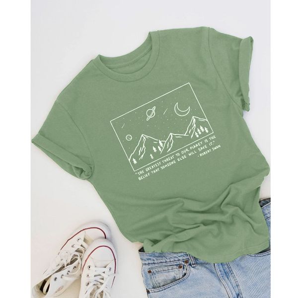 

save planet t-shirt mountain graphic tees women summer short sleeve art fashion slogan tumblr t shirt cotton drop shipping y200412, White