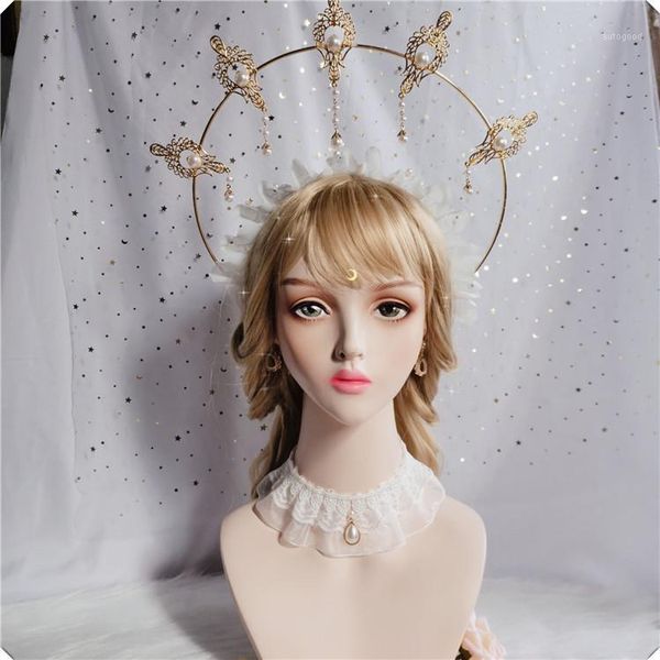 

hair clips & barrettes original super gorgeous pearl virgin po props headband style fashion luxurious atmosphere1, Golden;silver