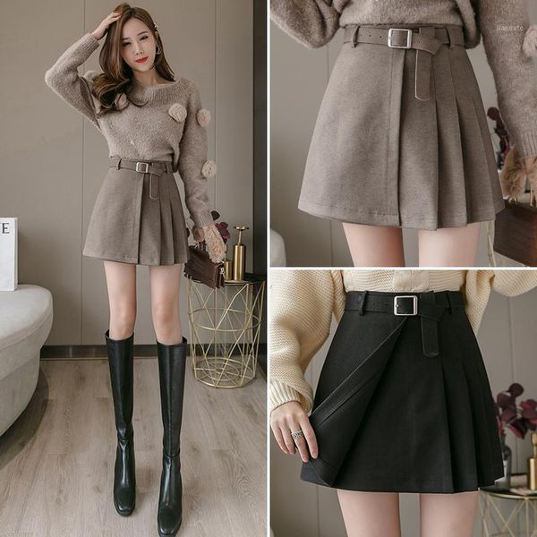 

new korean irregular lady skirt female autumn sweet high waist a-line mini skirt vintage casual women pleated chic sashes1, Black